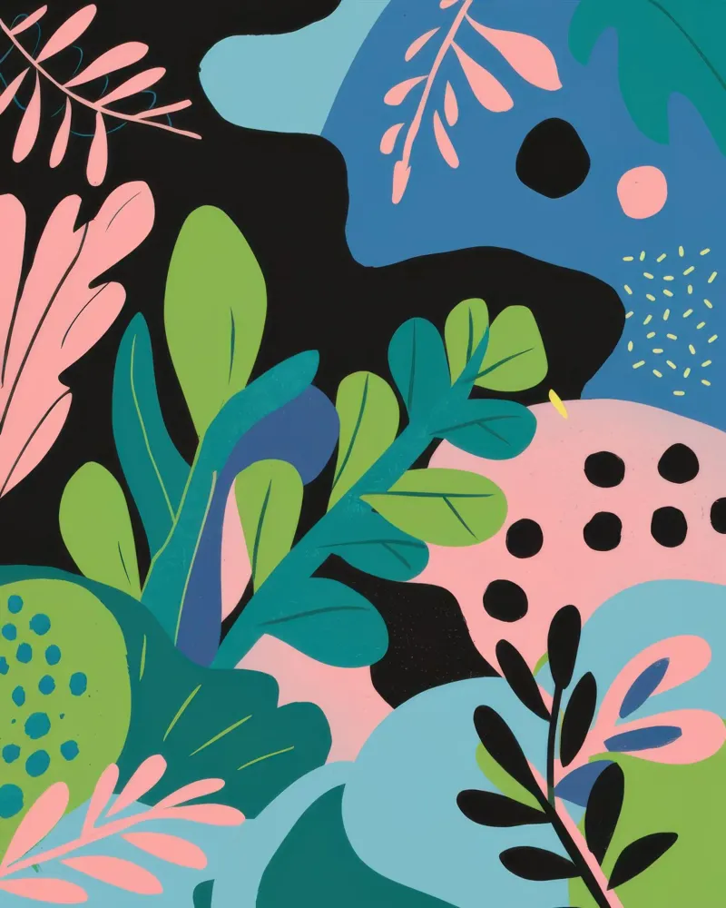 Speels botanisch abstract canvas met Baklijst van Line Fable