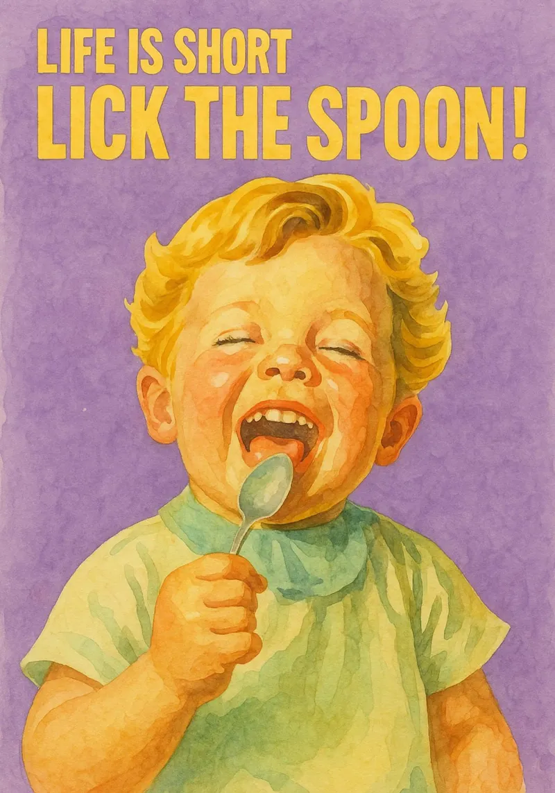 life is short lick the spoon cat drawing canvas with Floater frame by Botania