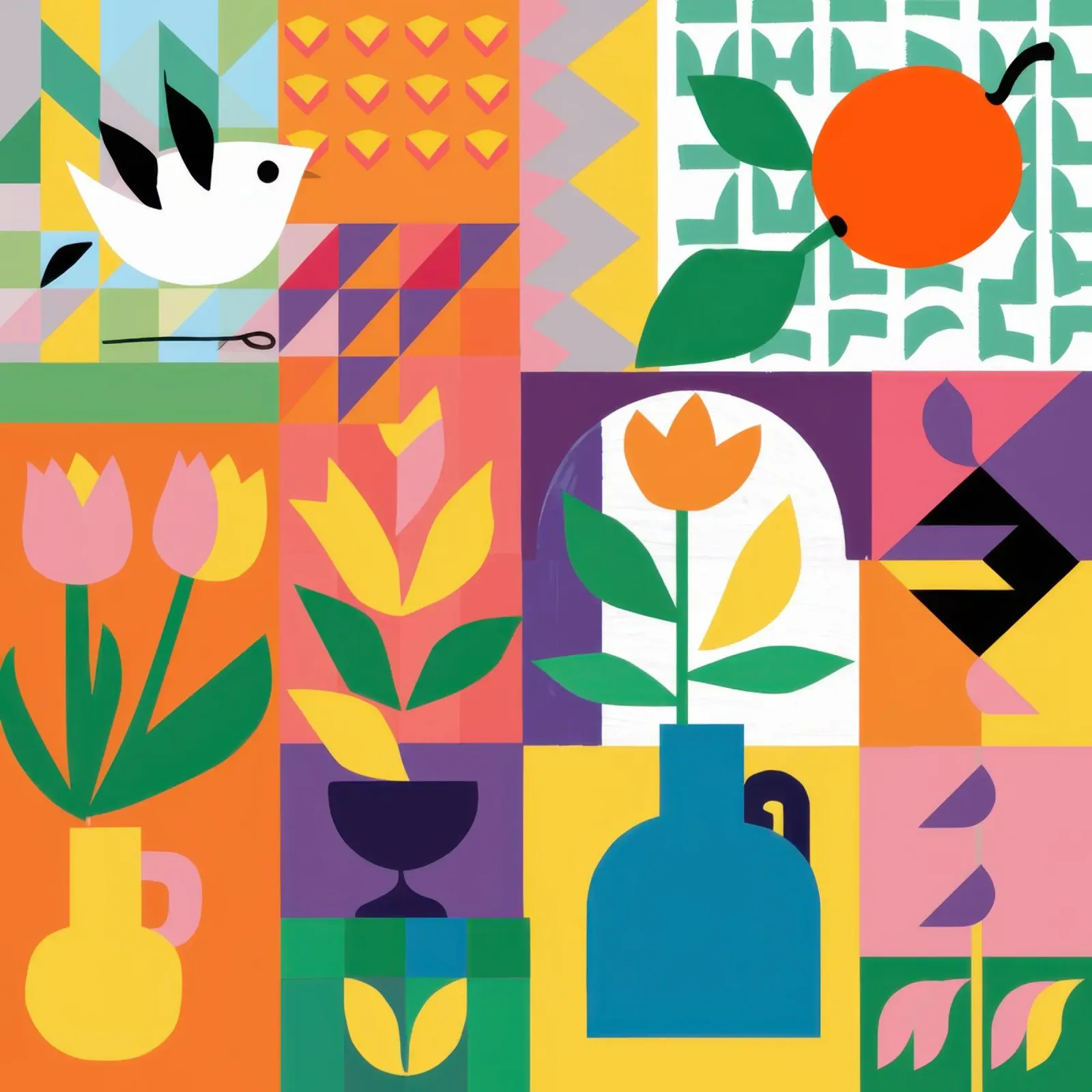Tulp raster volkskunst canvas met Baklijst van Obs Canvas