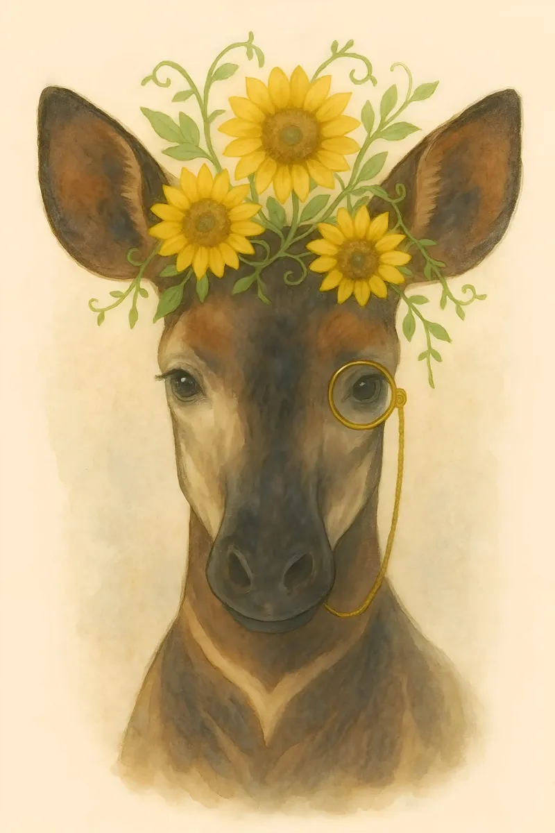 Golden Grace: Deer with Sunflower Crown canvas by Graceful Desine