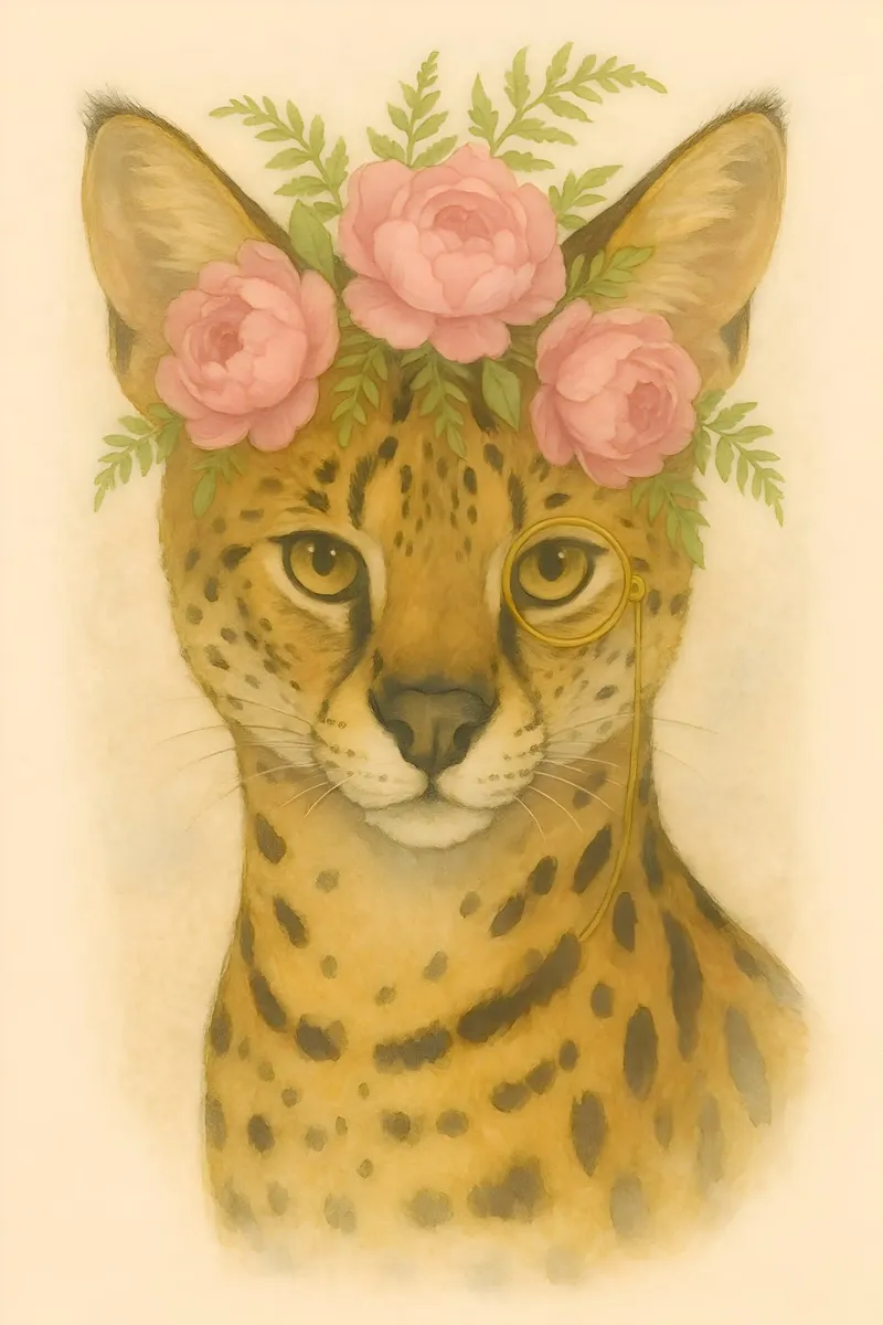 Regal Wild: Serval in Bloom canvas with Floater frame by Graceful Desine