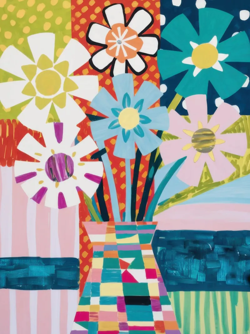 Patchwork vaasboeket canvas met Baklijst van Obs Canvas