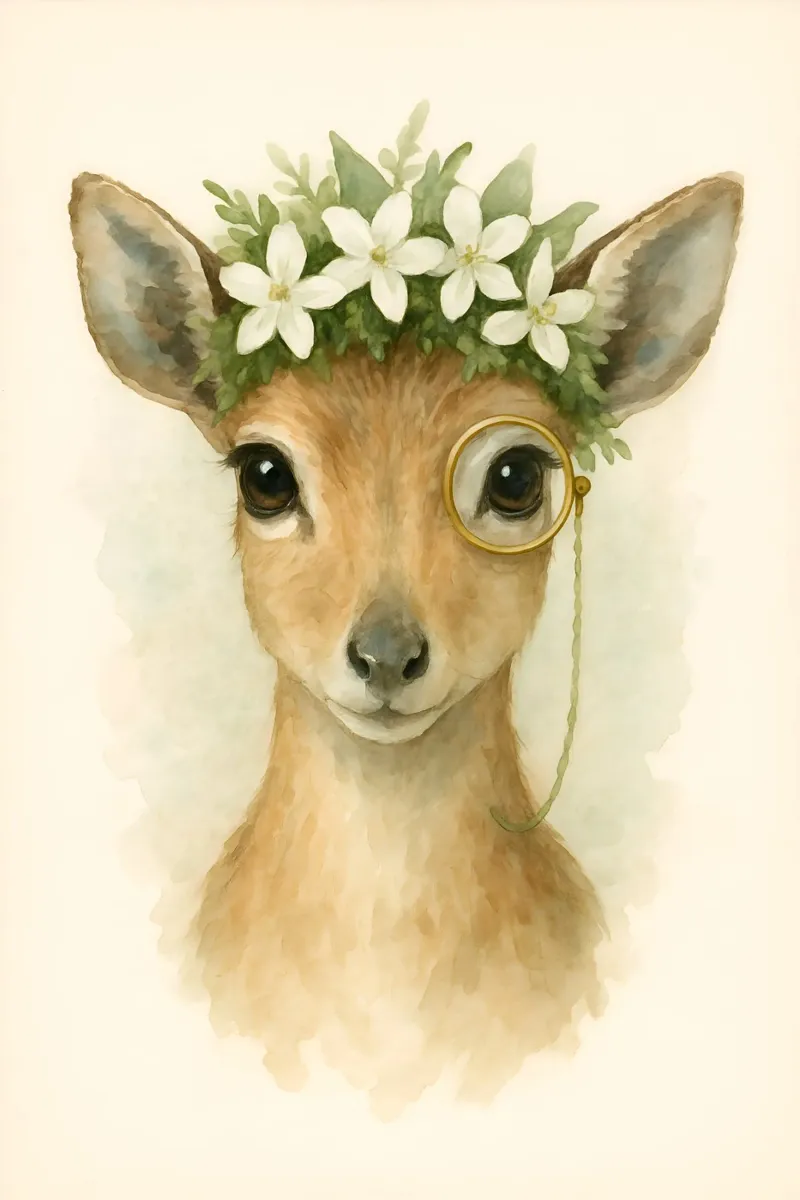 Grâce à la forêt : Cerf en fleurs poster avec cadre en aluminium de Graceful Desine