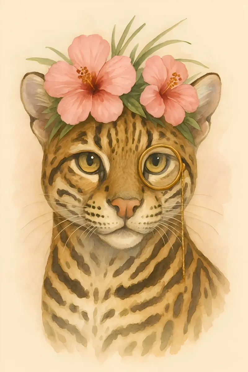Tropical Aristo cat: The Refined Ocelot poster by Graceful Desine