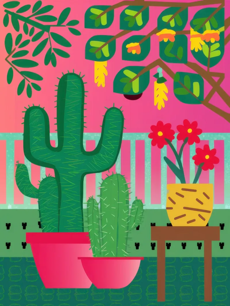 Roze cactustuin canvas met Baklijst van Lunar Valentina