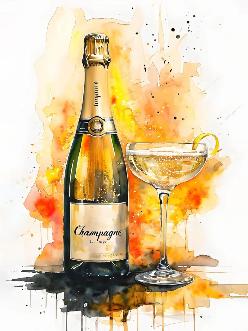 Champagne Bottle and Glass Watercolor Painting acrylic glass by 🥝 KIWI STORE