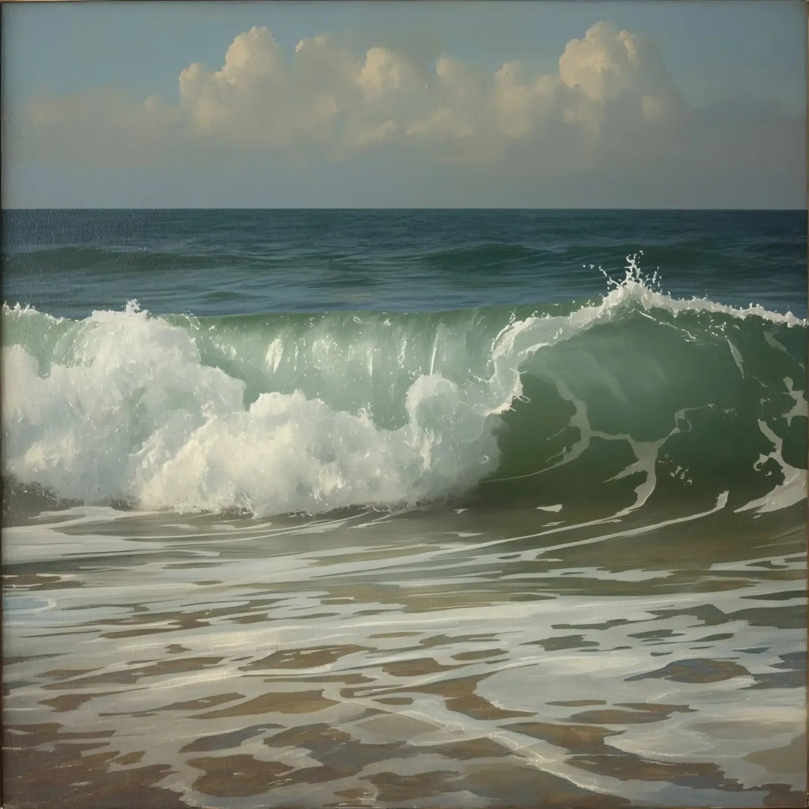 Le onde dell'oceano si infrangono sulla riva sotto un cielo limpido pellicola backlit da DesignDoodle