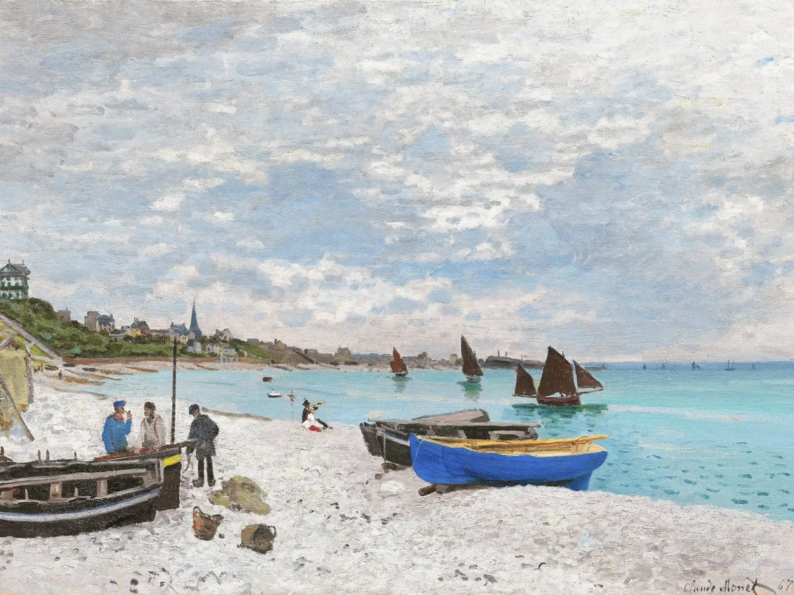 The Beach at Sainte-Adresse (1867) by Claude Monet poster with plastic frame by Monet Art Prints