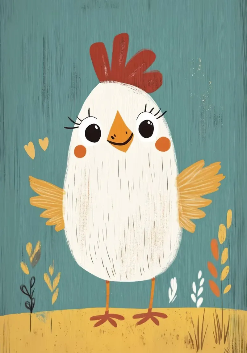 Poulet mignon de dessin animé poster avec cadre en plastique de E Cannon
