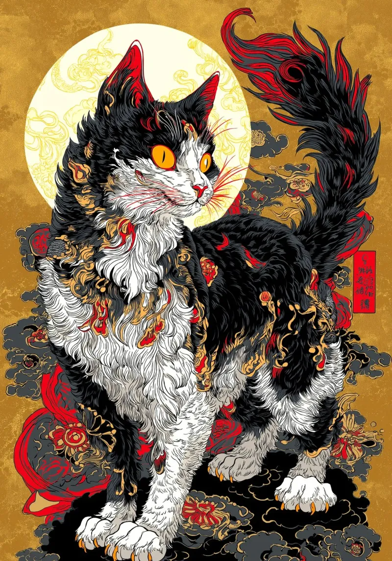 Gatto Ukiyo-e pellicola backlit da Fleur de Lys