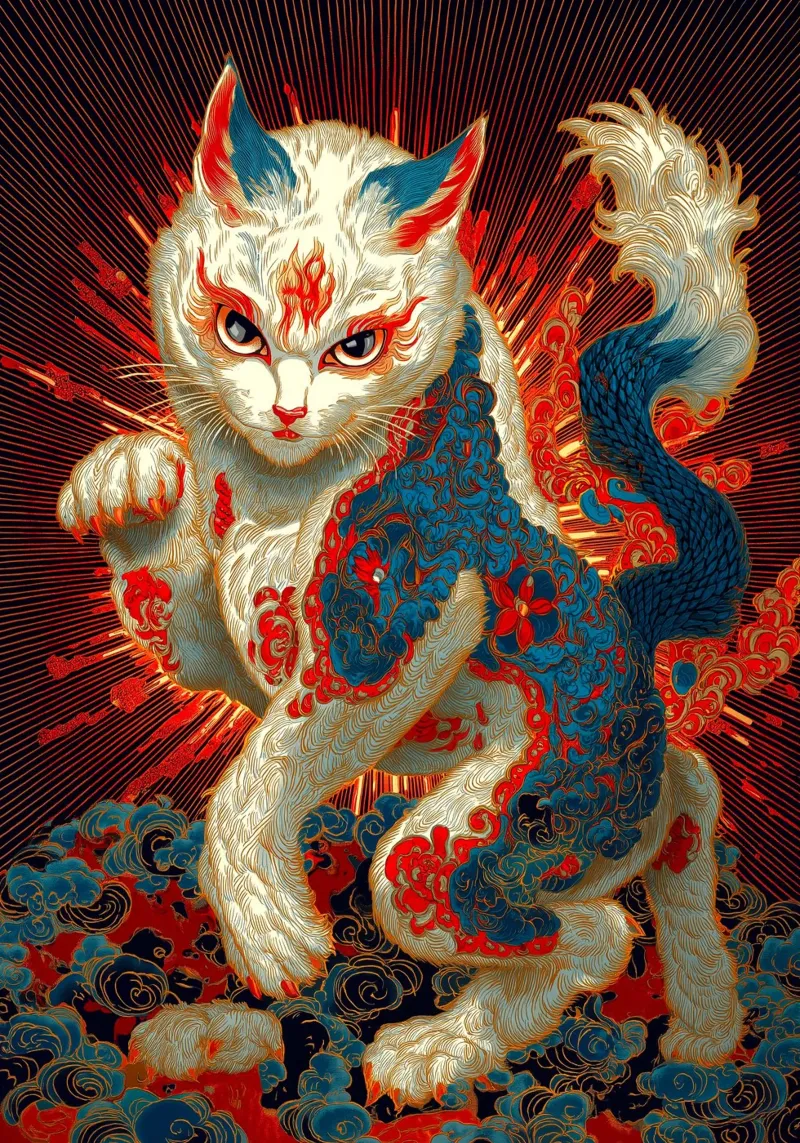 Gatto Ukiyo-e pellicola backlit da Fleur de Lys
