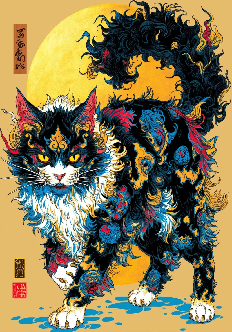 Gatto Ukiyo-e pellicola backlit da Fleur de Lys