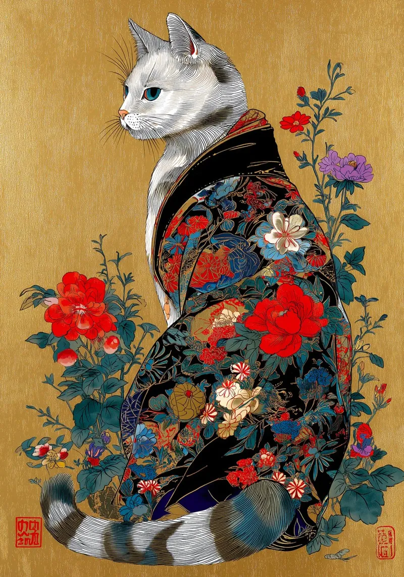 Gatto Ukiyo-e poster con telaio in plastica da Fleur de Lys