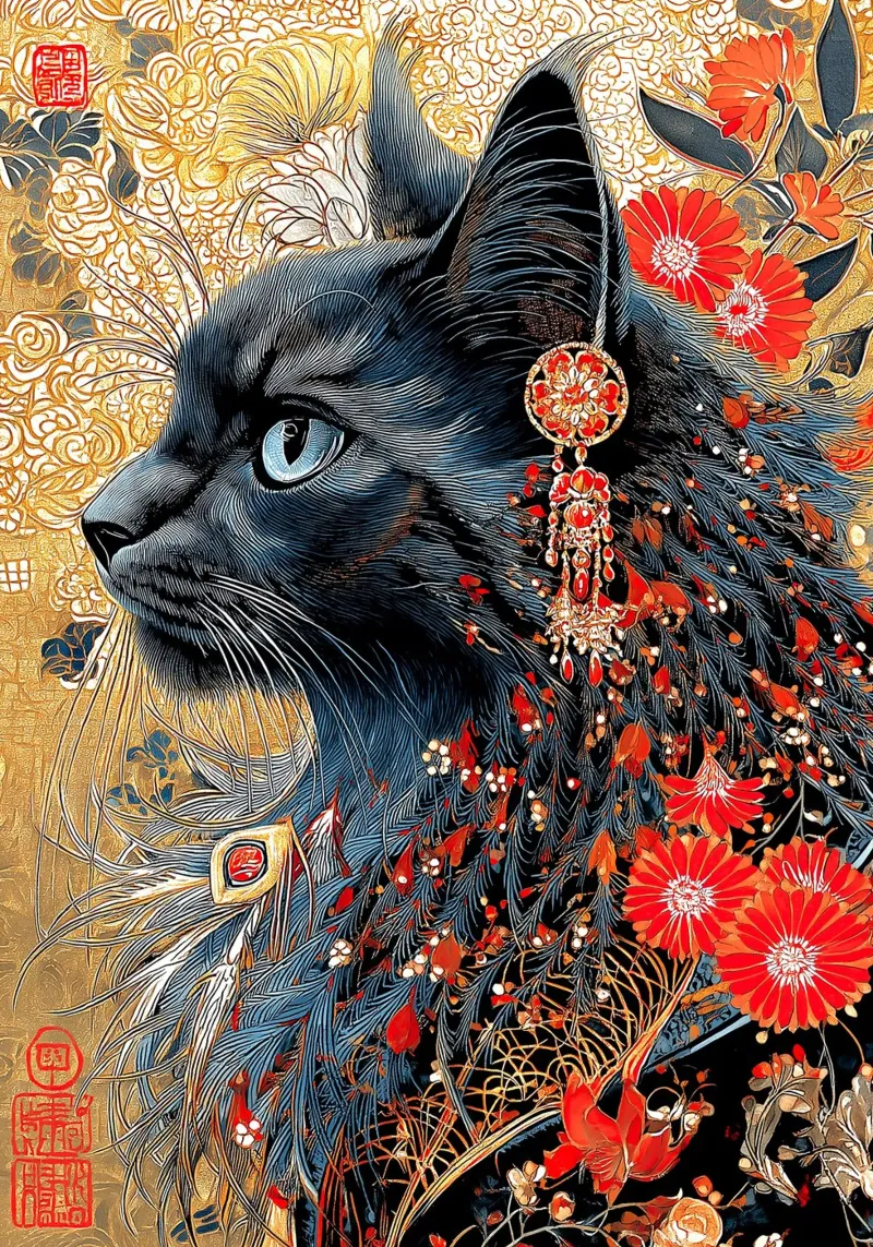 Ukiyo-e Cat backlit film by Fleur de Lys