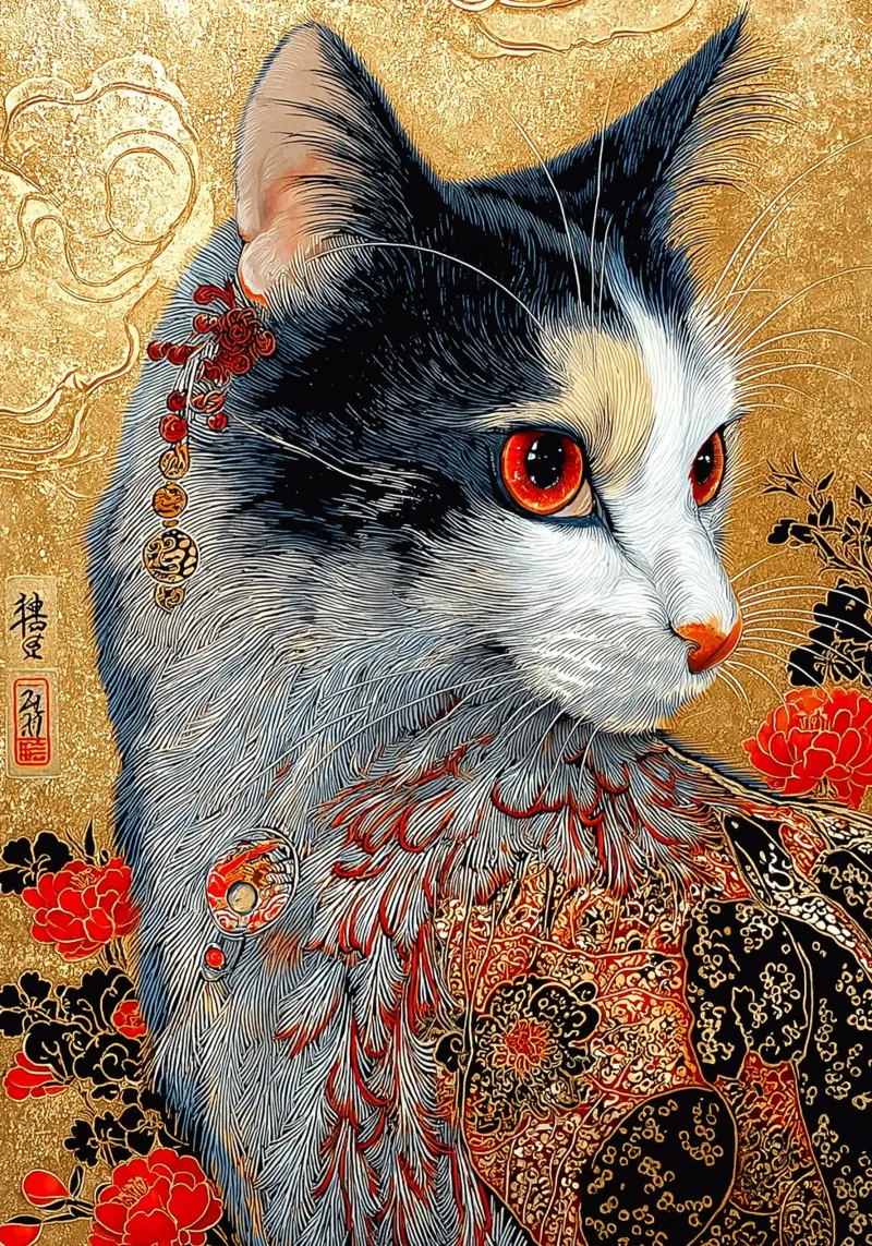 Gatto Ukiyo-e pellicola backlit da Fleur de Lys