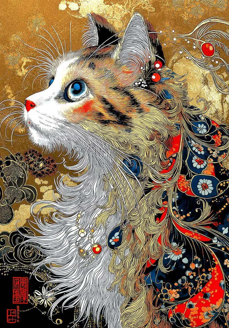 Ukiyo-e Cat canvas by Fleur de Lys