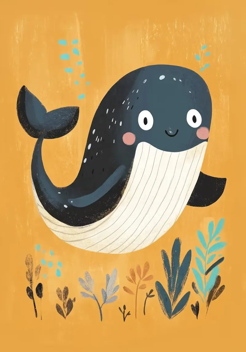 Cute Whale Illustration poster with wooden frame by E Cannon