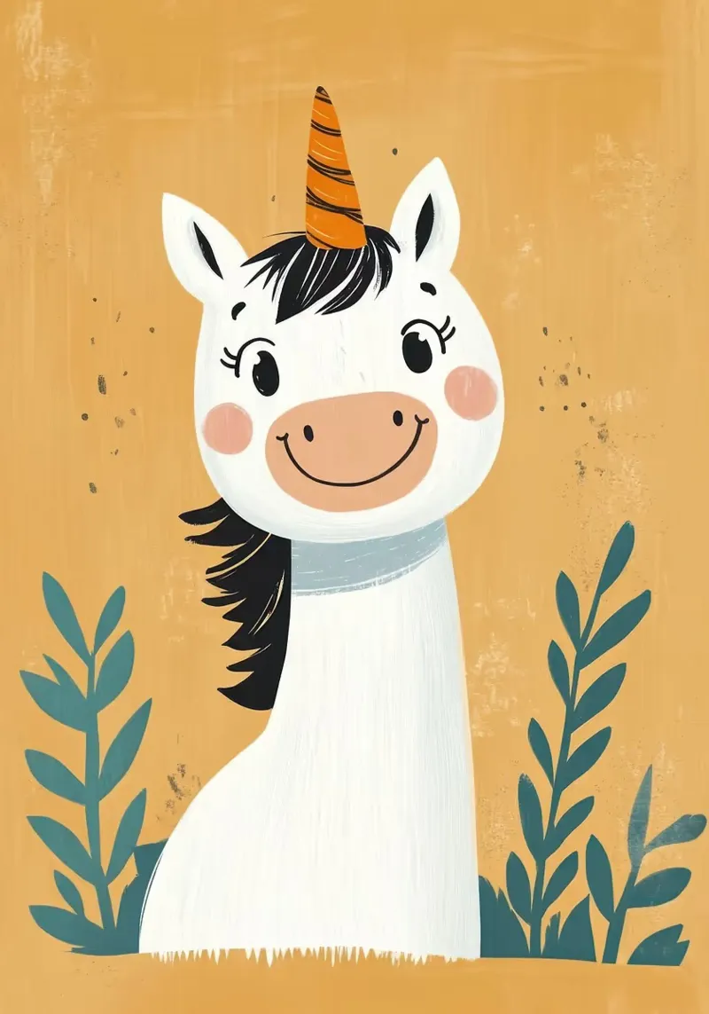 Ilustración de unicornio sonriente hahnemühle de E Cannon