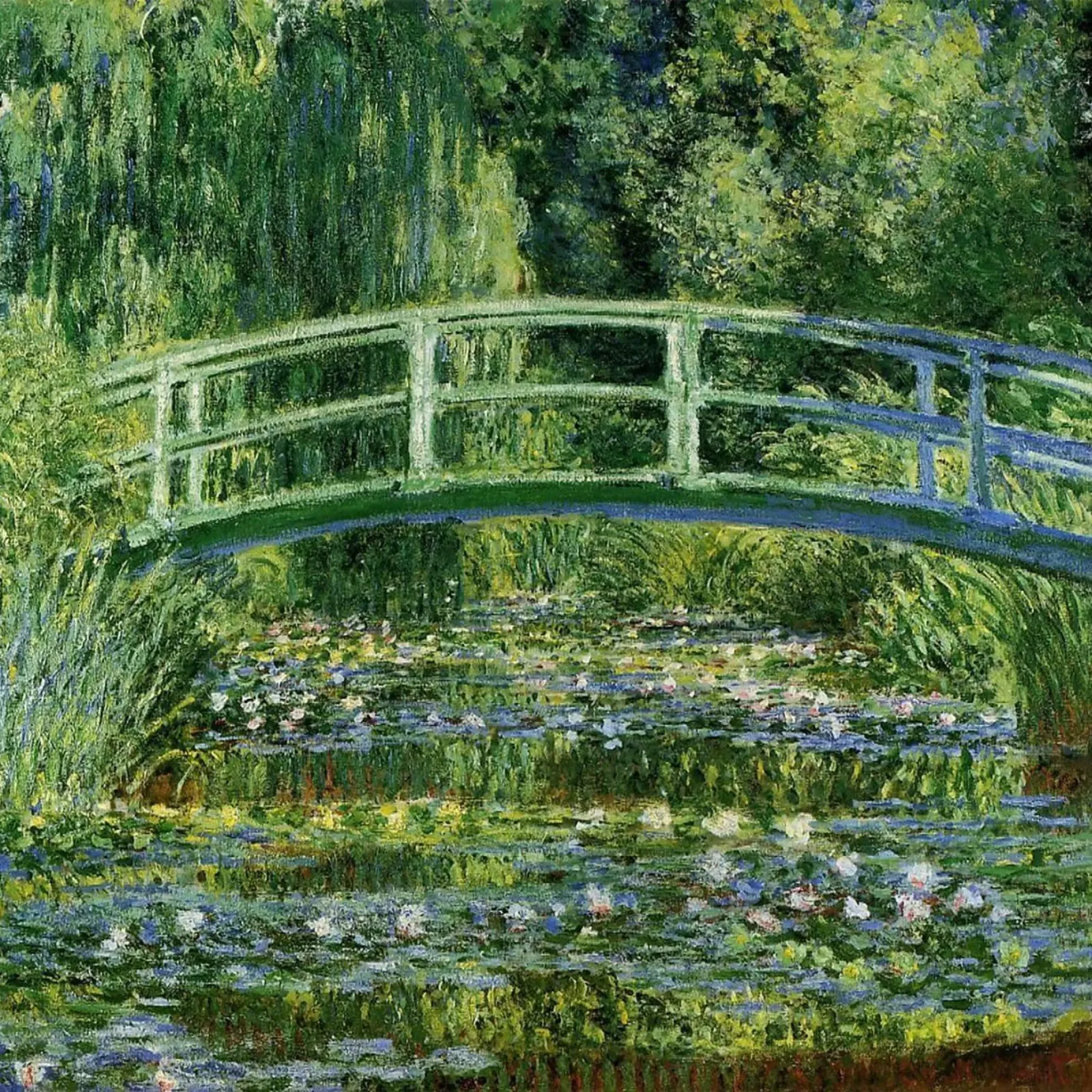 giardino con ponte curvo sullo stagno e ninfee plexiglass da SMG Store