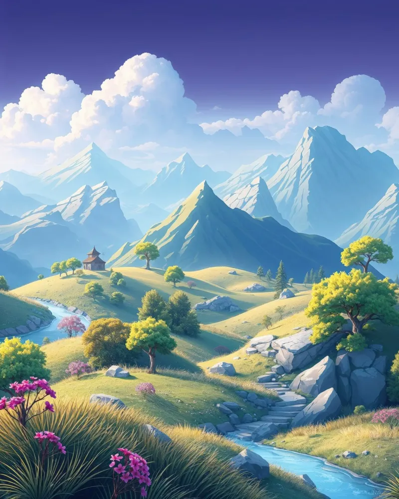 Paysage de montagne fantaisie plexiglas de RB-Digital-Paintings