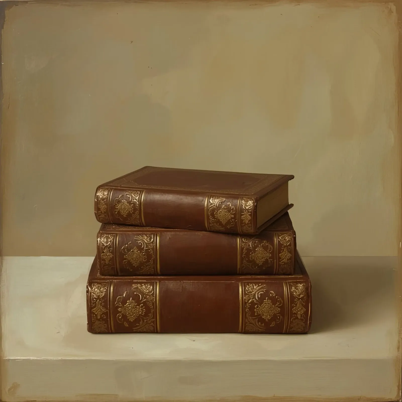 Libri d'epoca impilati con rilegature ornate, collocati in un'unica posizione poster con telaio in alluminio da DesignDoodle