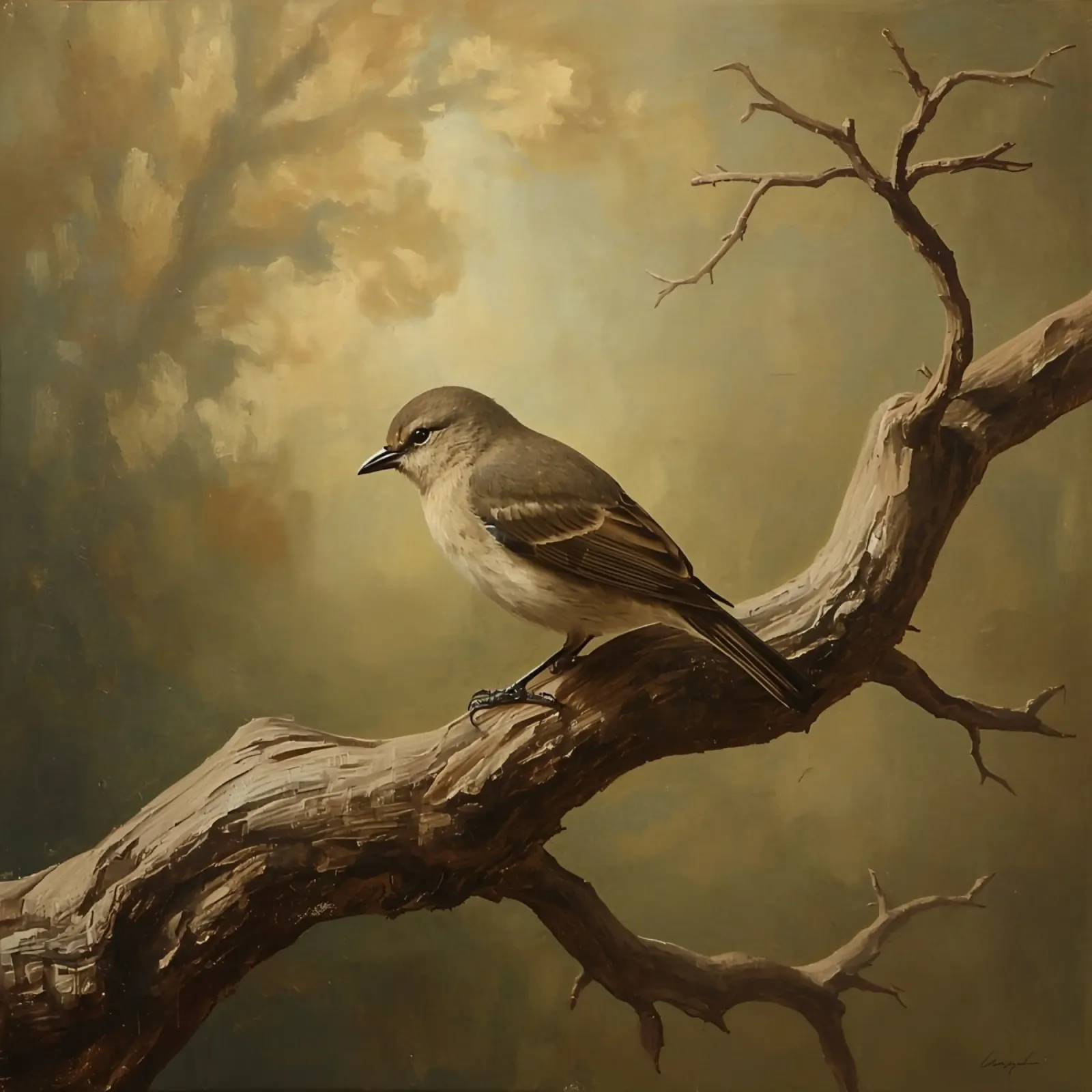 Bird Perched on a Branch with Softly Autumn Background canvas by DesignDoodle