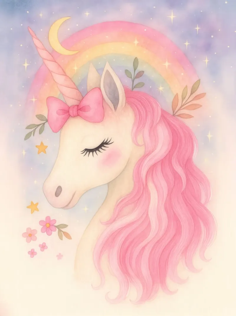 Licorne magique avec étoiles de lune arc-en-ciel - Pastel Fantasy Art hahnemühle de Gentle Echoes Art