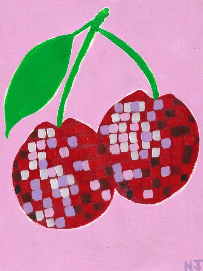 Disco Cherry poster con telaio in plastica da Natasha Joseph