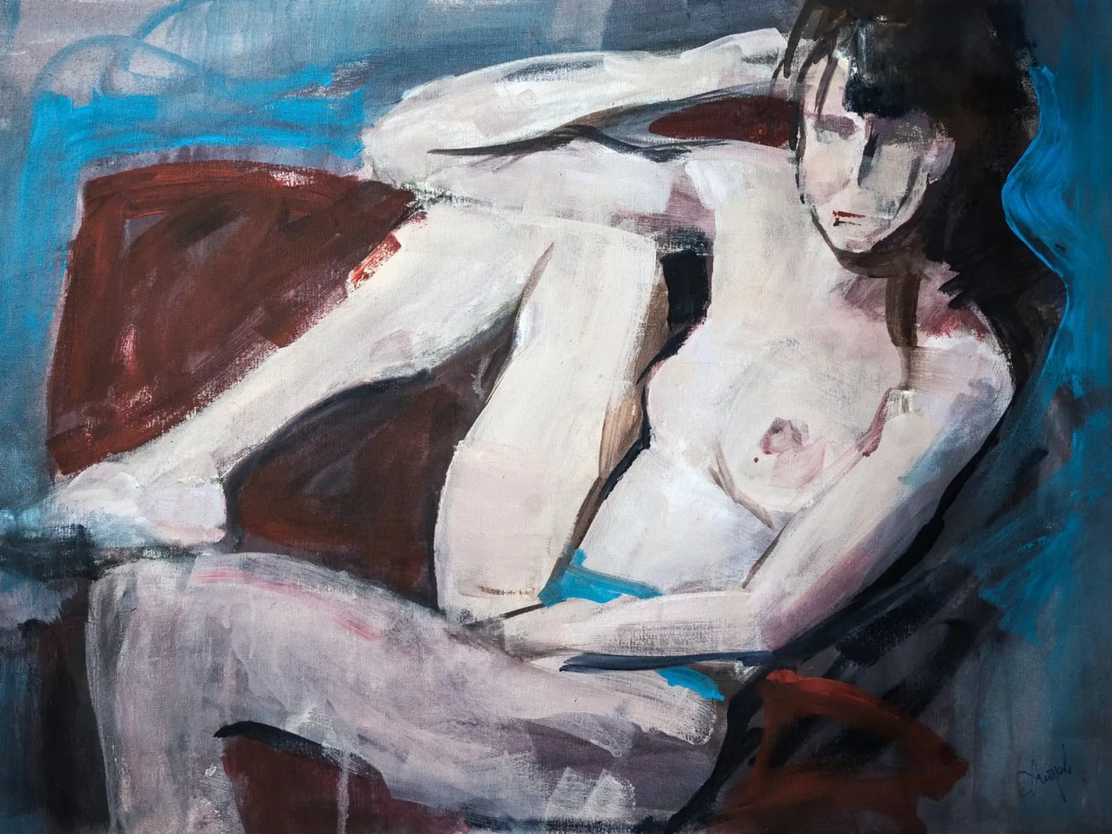 Girl On a red Couch carta hahnemühle da Stoian Hitrov
