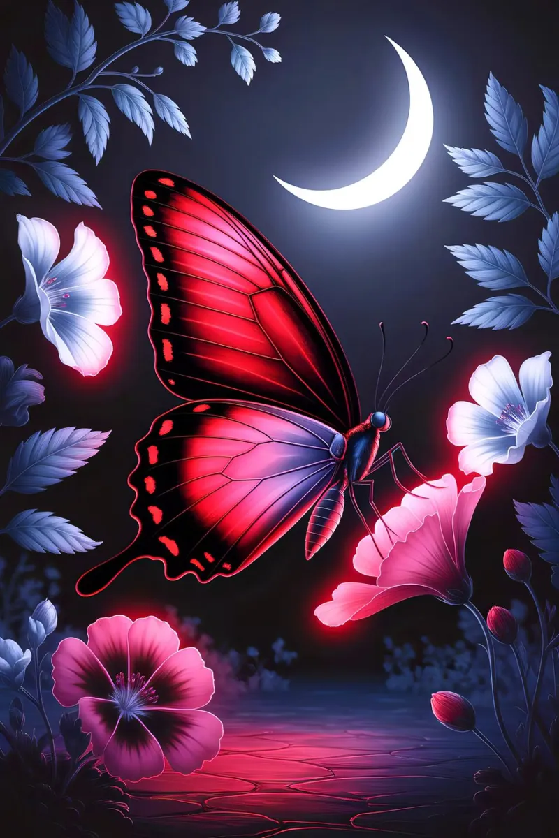 Midnight Bloom: Glowing Butterfly alluminio dibond da IMAGINE ART