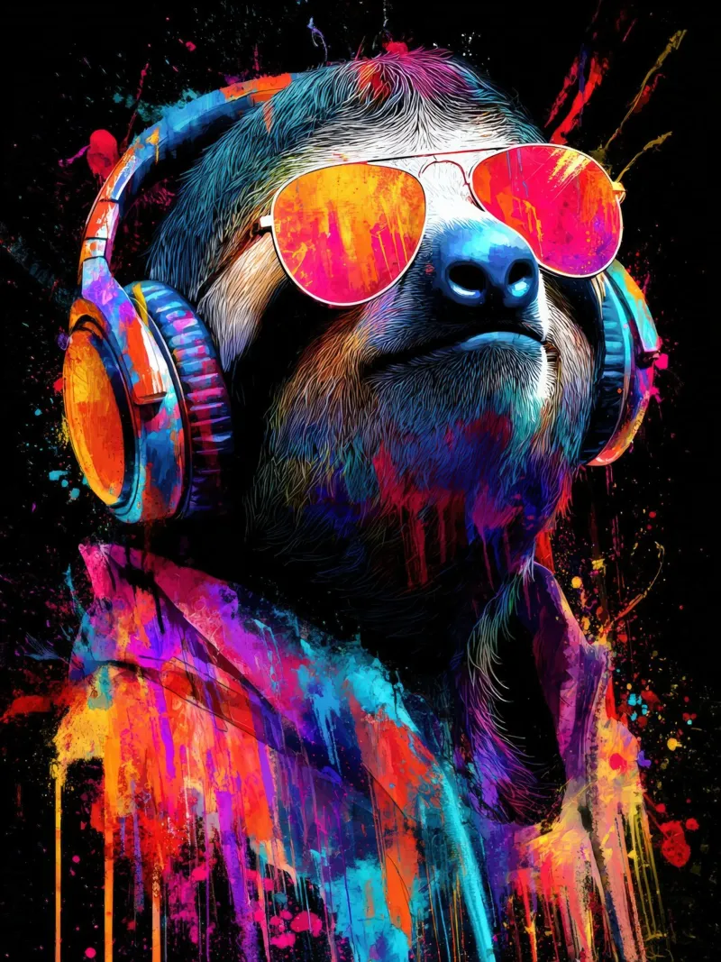 Cool animals: funky sloth with headphones and sunglasses hahnemühle by SlothStella