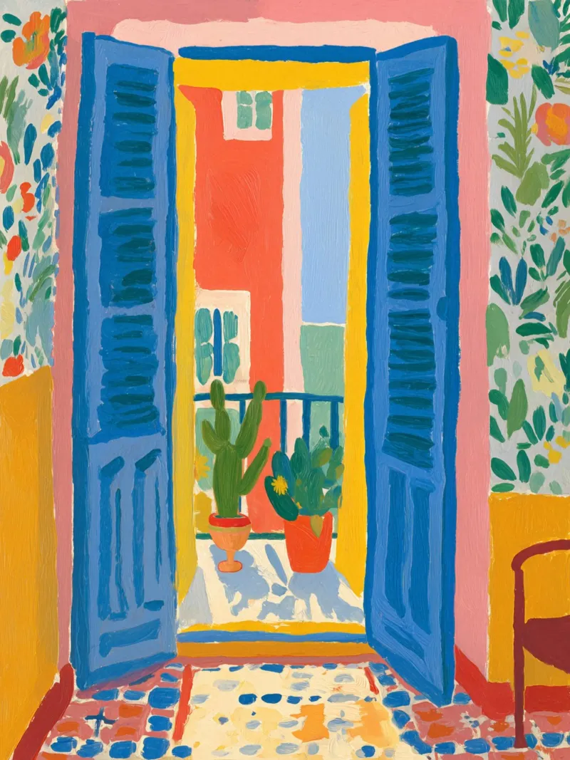 Scena estiva sul balcone poster con telaio in alluminio da Carinaprint