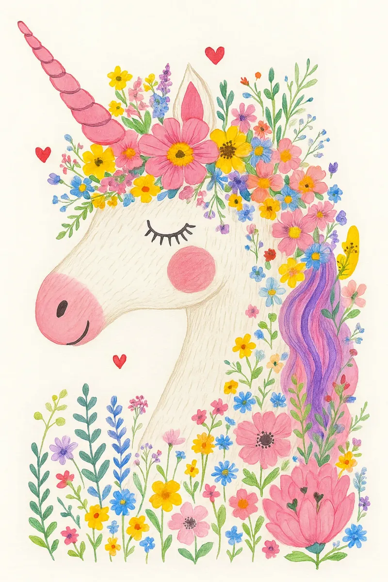 Unicorno fiorito con cuore - Incantevole poster per bambini poster con telaio in plastica da KidzStudio