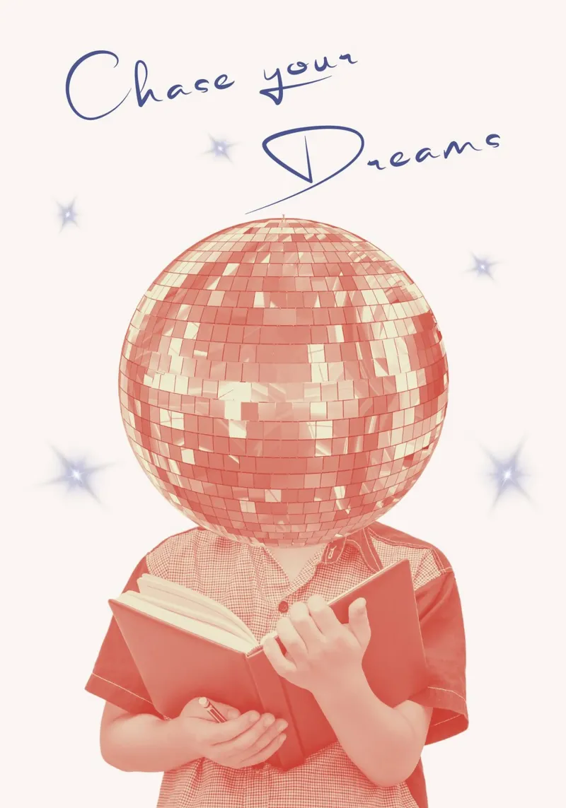 "Rode Disco Bal Kunstdruk "Jaag je dromen na canvas met Baklijst van homdeco