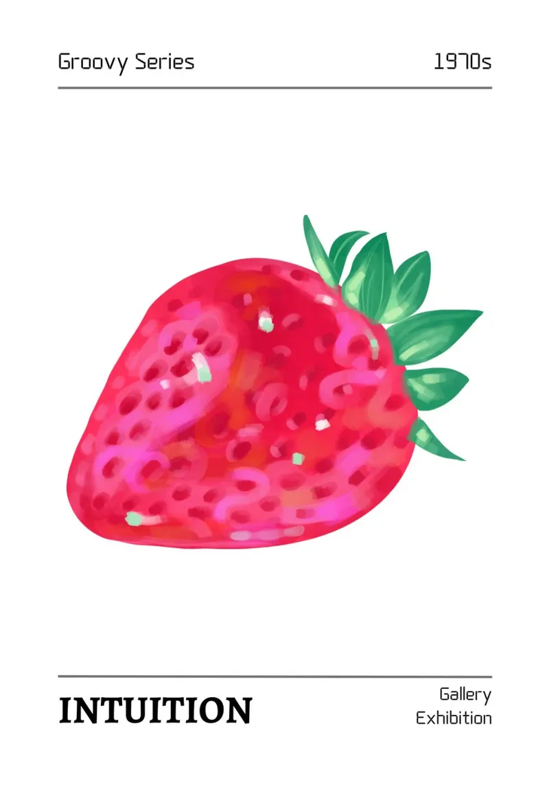 Groovy 1970s Strawberry "Intuition" Pop Art Print canvas met Baklijst van homdeco