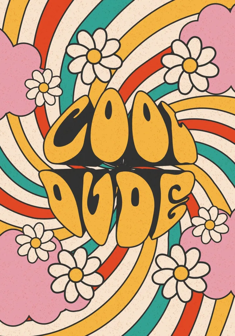Groovy "Cool Dude" Retro Swirls & Gänseblümchen Kunst Hahnemühle von homdeco
