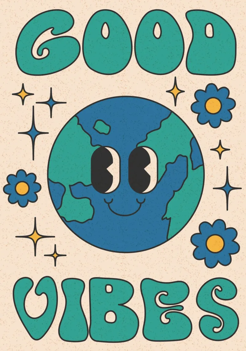 Groovy Good Vibes Earth Day Retro Kunstdruck Hahnemühle von homdeco