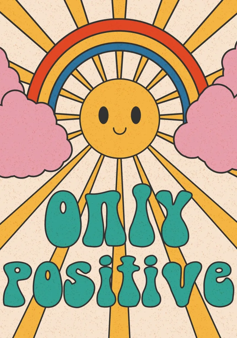 Groovy "Only Positive" Sol y Arco Iris - Retro Vibes lámina retroiluminada de homdeco