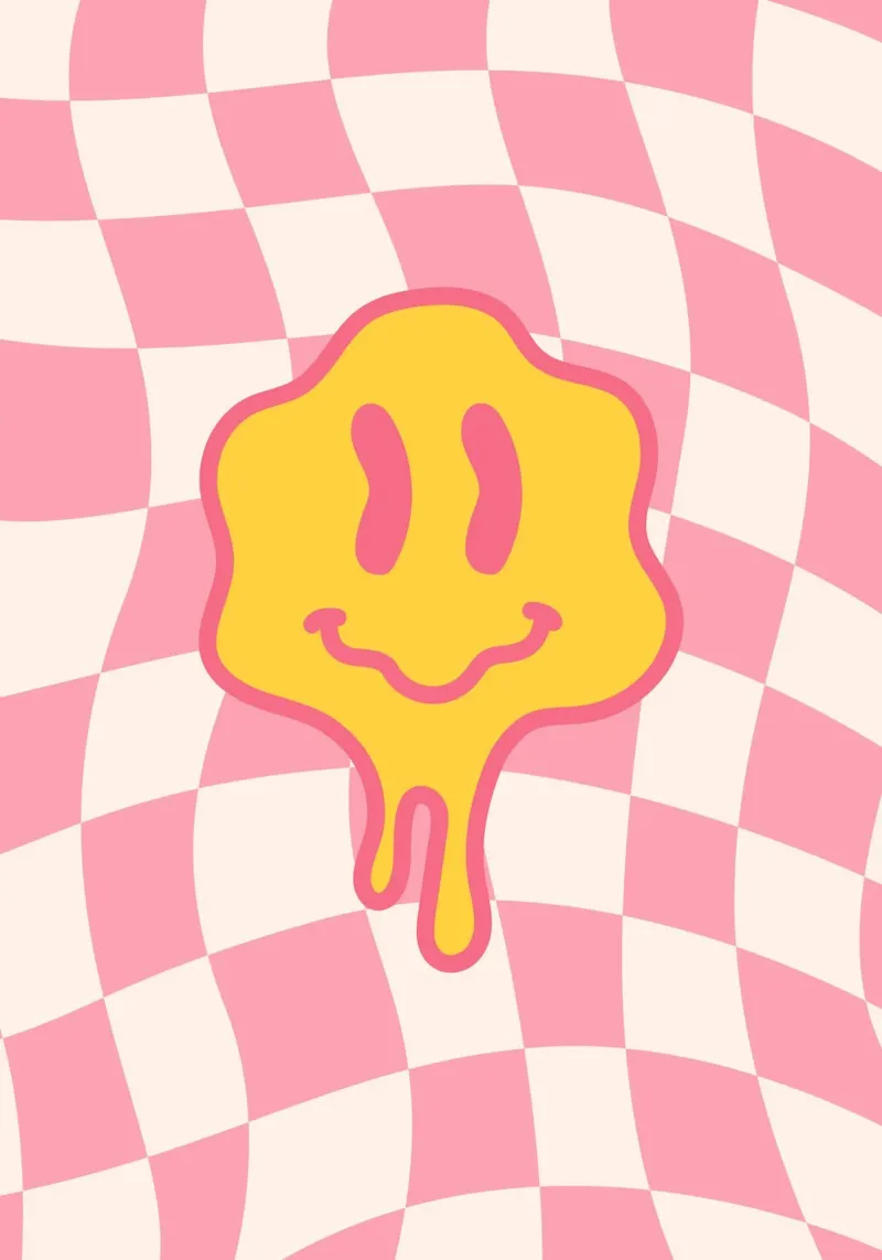 Tropfendes Smiley-Gesicht - Rosa Schachbrett Retro-Kunst Hahnemühle von homdeco