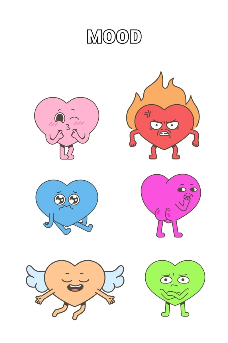 "MOOD" Hart Personages - Speelse Emotionele Kunstdruk canvas met Baklijst van homdeco