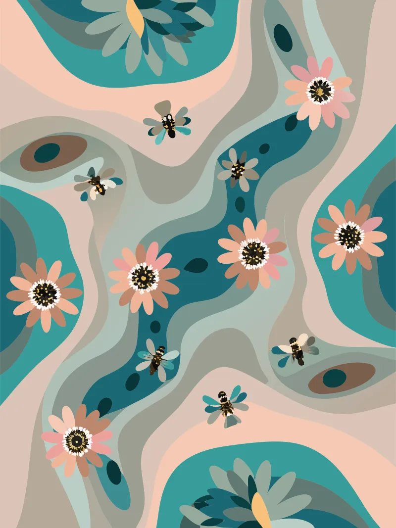 Abstract bloemenpatroon canvas met Baklijst van HAPPY SHOP
