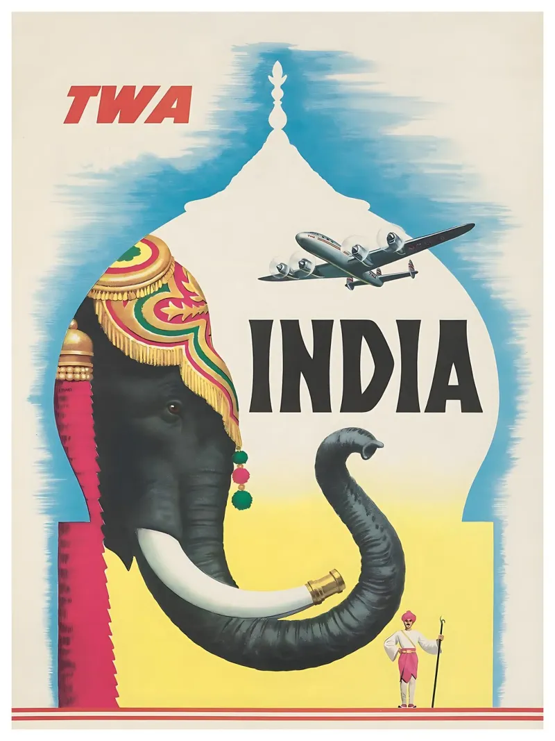India TWA Travel Poster poster with wooden frame by Robert Livingston