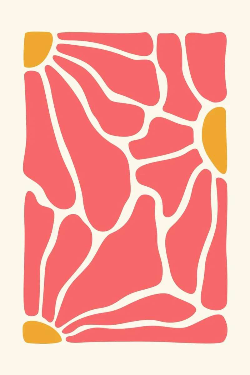 Abstract Petal Mosaic - Pink & Ochre Botanical Art poster with aluminum frame by homdeco