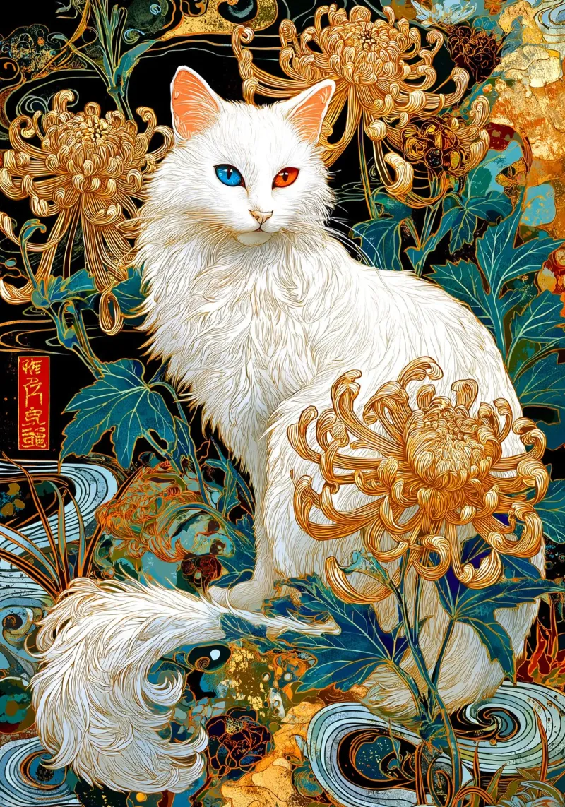 Gatto Ukiyo-e poster con telaio in alluminio da Fleur de Lys