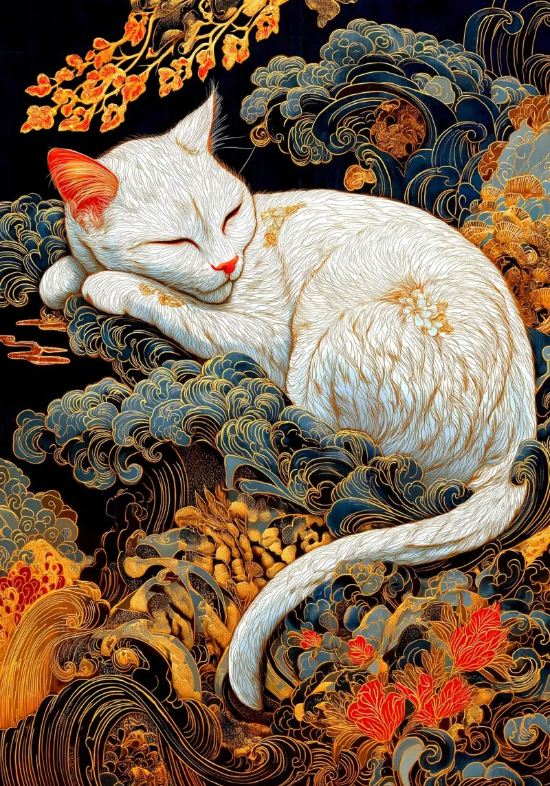 Gatto Ukiyo-e poster con telaio in alluminio da Fleur de Lys