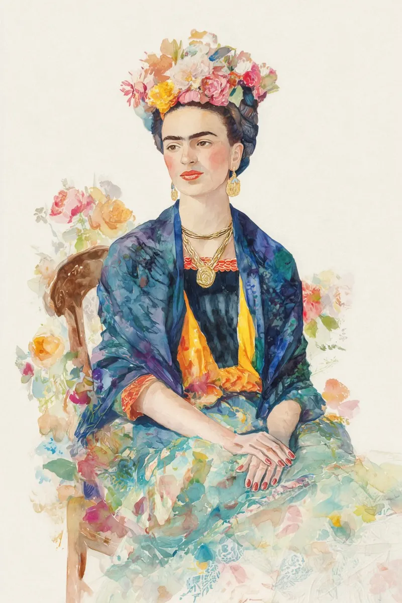Folkloristic Frida Kahlo canvas with Floater frame by Carinaprint