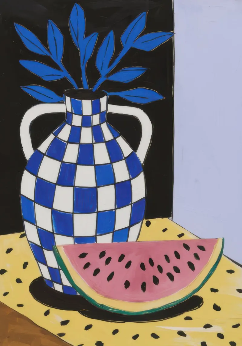 Checkerboard Summer Stillness canvas with Floater frame by Line Fable