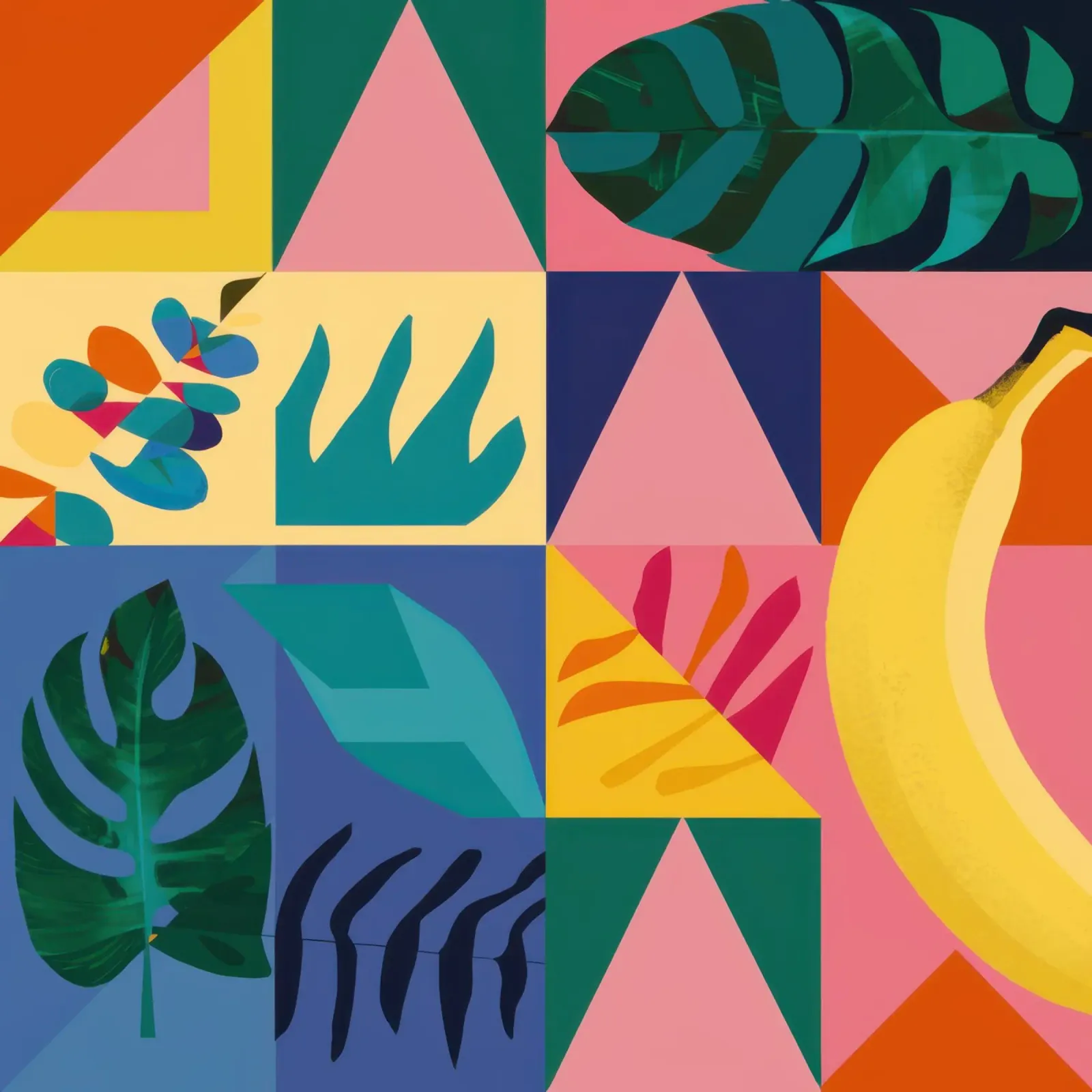 Banaan Abstracte Stilte canvas met Baklijst van Obs Canvas