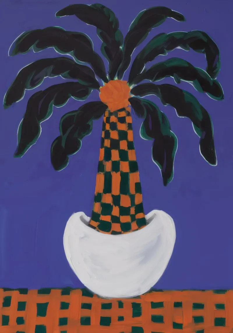 Palm in pot Stilte canvas met Baklijst van Lunar Valentina