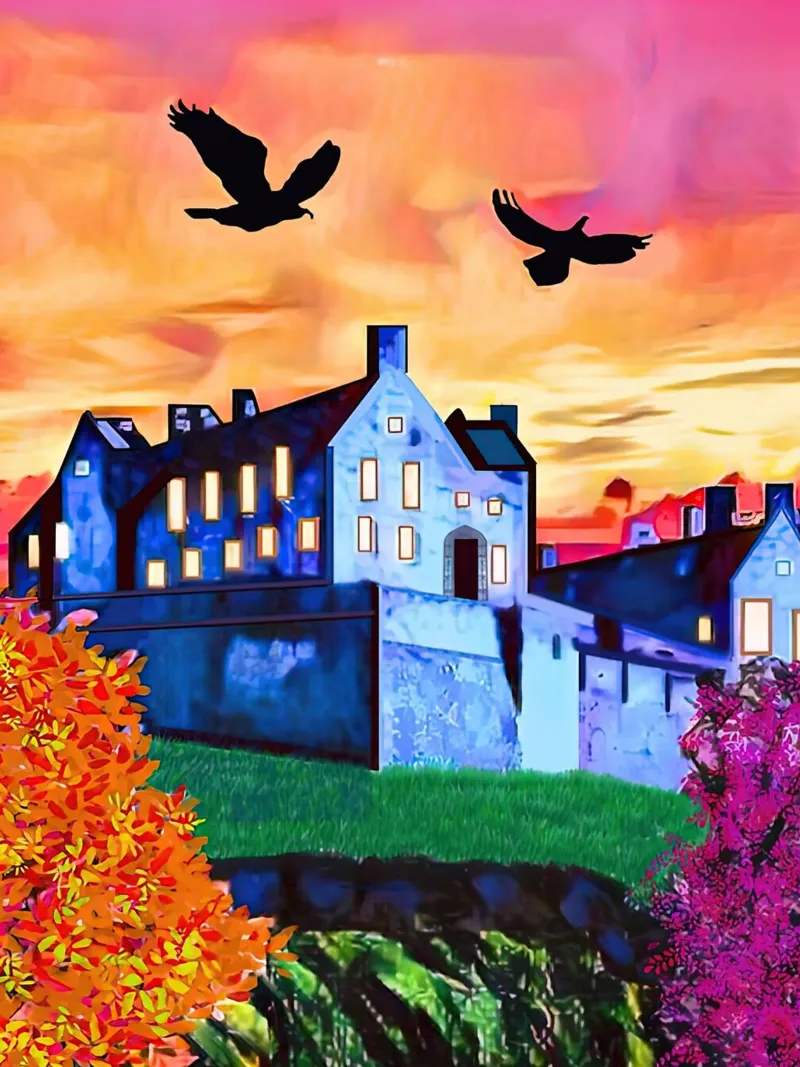 Il castello di Edimburgo al tramonto tela con Cornice a cassetta da ART BEST